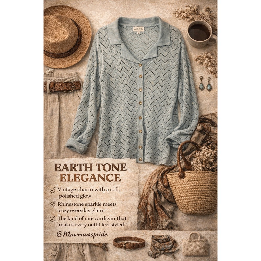 VINTAGE EARTH TONE‎ CABINCORE ELEGANCE cardigan sweater Western Cottagecore M